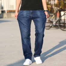 Plus Size 40 42 44 Mens Light Jeans Loose Straight Advanced Stretch Denim Pants Male