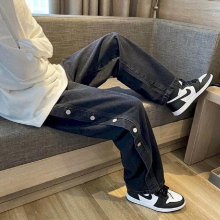 trend-breasted boys straight retro jeans street casual straight wide-leg pants trousers
