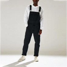 Mens High Waist Denim Cargo Pants Suspenders
