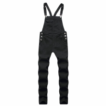 Mens Fitting Solid Overalls Vintage Destroyed Ripped High Waist Casual Slim Suspender Jeans with Chest Pockets