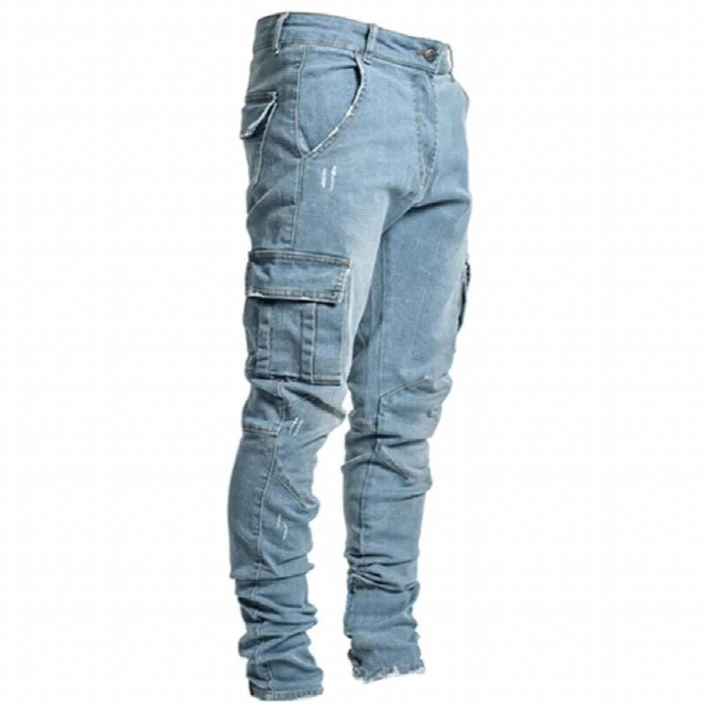 Side Pocket Cargo Stretch Jeans Men Pencil Pants Casual Cotton Ripped Jeans Distressed Hole Solid Skinny Denim Pants-image-OPC-PCQR2C2-NEW
