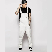 Mens Overalls Jeans Jumpsuits Ankle Length Navy Distressed Denim Bib Overalls For Men Suspender Pants