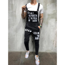 Mens Ripped Jeans Jumpsuits Ankle Length Letter printing Distressed Denim Bib Overalls For Men Suspender Pants
