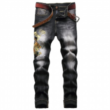 Skinny Jeans Teenagers Slim Animal Embroidery Stretch Straight Leg Trousers Daily Leisure Party Mens Wear