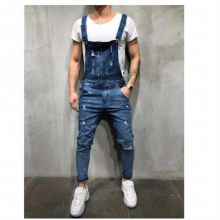 Mens Ripped One-Piece Jeans Jumpsuits Casual Hole Distressed Denim Bib Overalls For Man Suspender Pants S-XXXL