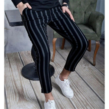 Mens Casual Striped Long Trousers Office Slim Fit Business Skinny Pants