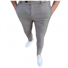 Mens Casual Plaid Skinny Pencil Pants Winter Zipper Elastic Waist Classic Pants Male Business Social Formal Trousers