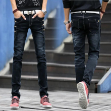 Mens Stretch Jeans Youth Slim Fit Denim Trousers
