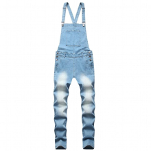 Mens Suspender Jeans Multi-Pocket Slim Fit Casual Light Feet Overall Jeans