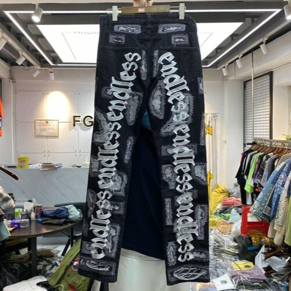 Endless Denim Pants Men Women High Punk Style Breach Embroidered letters Endless Straight Pants Trousers-image-OPC-PCQR5GN-NEW