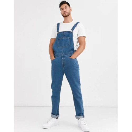 Mens Pure Denim Suspender Pants One-Piece Cargo Jeans 2