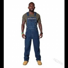 Spring and Autumn Mens Denim Suspender Pants Casual Loose Denim Straps Trousers