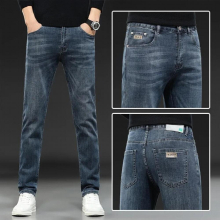 MenS Business High Waist Denim Suit Pants Stretch Straight Jeans Middle-Aged Elderly Trousers