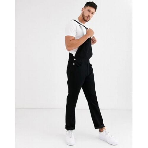 Mens Pure Denim Suspender Pants One-Piece Cargo Jeans