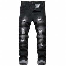 Mens Ripped Jeans Teenagers Straight Slim European Size Denim Trousers