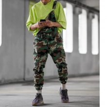 Mens Camouflage Suspender Pants Youth Ankle-Tied Slim Suspender Pants