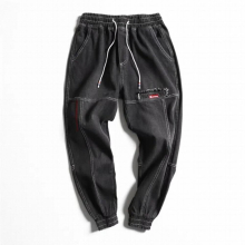 Mens elastic loose fit jeans denim overalls mens sports beam feet harem pants mens feet pants elasticity