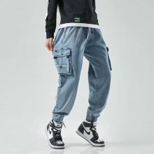 ANSZKTN Wind big yards overalls male leisure pants of height beam foot loose lashing youth more pockets daily