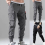 Bunched overalls with multi-pocket drawstring solid mens slacks with zipper 6
