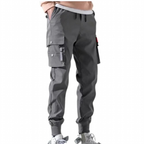 Bunched overalls with multi-pocket drawstring solid mens slacks with zipper 1