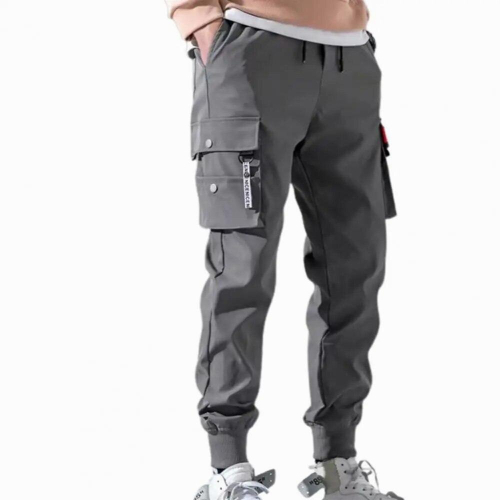 Bunched overalls with multi-pocket drawstring solid mens slacks with zipper 2