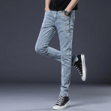 HOO teenagers pocket decoration jeans mens cultivate ones morality and feet grey denim trousers