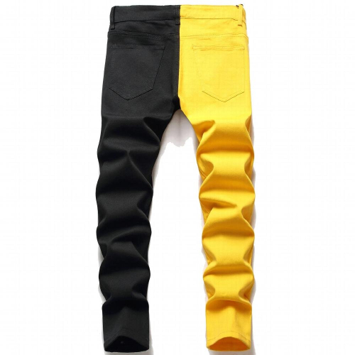 Mens Micro Elastic Jeans Teenagers Dual-Color Patchwork Jeans 2