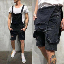 Mens Overalls Shorts Men Ripped Jeans Jumpsuits Shorts Summer Street Distressed Denim Bib Overalls Man Suspender Pants