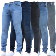 mens clothing European and American tight Leggings mens jeans micro elastic solid zipper tight pants