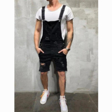 Men Ripped Scratched Jeans Bib Brace Overalls Summer Suspender Pockets Overall Dungarees Men Jeans Denim Shorts Jumpsuit Rompers