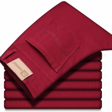 Spring and Summer Mens Wine Red Jeans Casual Boutique Business Casual Straight Denim Stretch Trousers Mens Pants