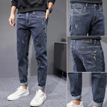 Mens Jeans Slim Small Feet Teens Elastic Spring Autumn Casual Ripped Hole Teenager Student Ankle Pencil Pants