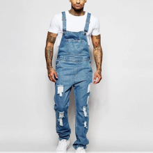 Style Mens Ripped Jeans Jumpsuits Hi Street Distressed Denim Overalls For Men Slim fit High Suspender Pants