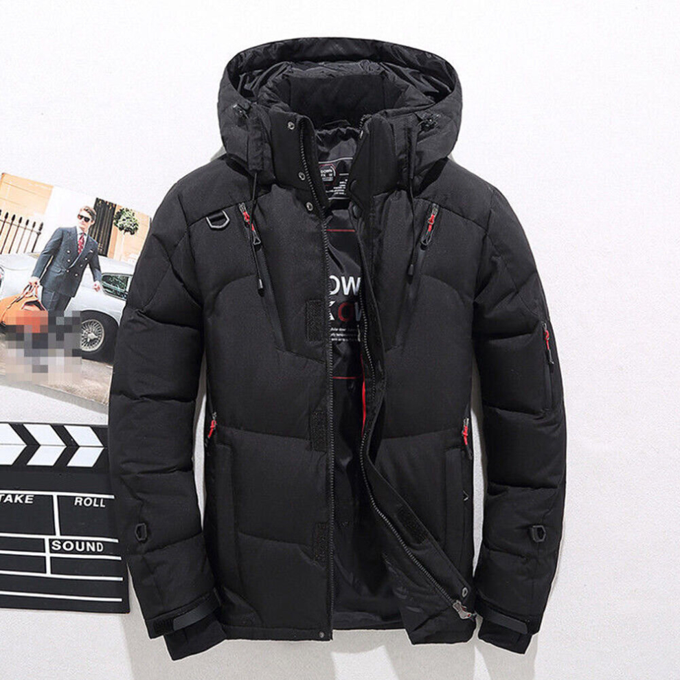 (Black, XL) LUCKY Men Winter Warm Duck Down Jacket Ski Jacket Snow Thick Hooded Puffer Coat Parka+