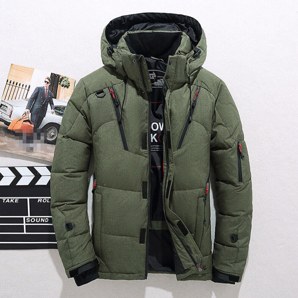 (Green, XXXL) LUCKY Men Winter Warm Duck Down Jacket Ski Jacket Snow Thick Hooded Puffer Coat Parka+