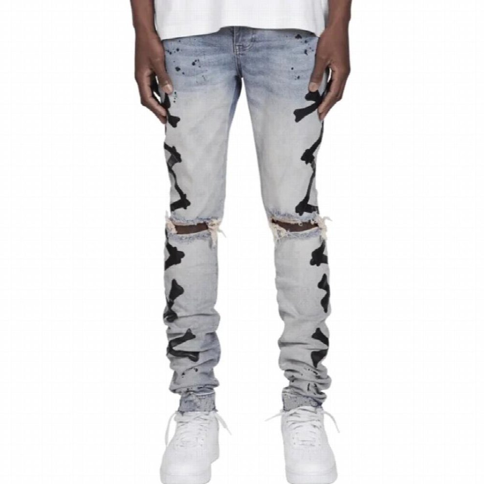 Slim Fit Ripped Mens Jeans Printed Skeleton Jeans Hip Hop Vintage Male Denim Trousers Trousers for Men Pant-image-OPC-PCQR8N5-NEW