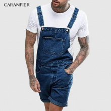 Summer Men Jeans Overalls with Pocket Casual Denim Short Jumpsuit Jeans Men Jeans Suspender Pants Streetwear
