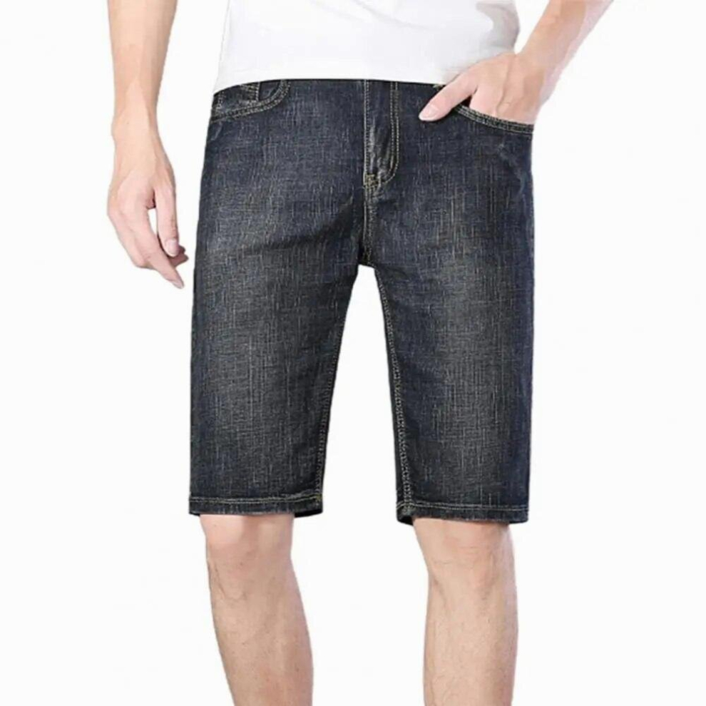 Male Stylish Zipper Fly Knee Length Denim Pants Summer Short Jeans Solid for Party-image-OPC-PCQR968-NEW