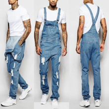Mens Ripped Dungarees Cloth Teenagers Denim Trousers
