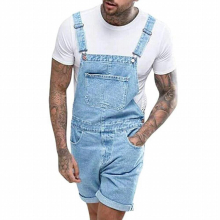 summerJumpsuits men Solid Casual Denim shorts Streetwear Jeans Overalls men Denim Jumpsuit shorts man