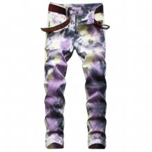 Mens Jeans Colorful Hip-hop Personality Stretch Jeans Spring Autumn High Street Pencil Pants Full Length Slim Trousssers