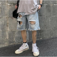 Youth Ripped Jeans Solid Loose Gradient Personality Five-Point Pants Summer Casual Shorts M-3XL