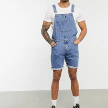Retro Mens Jeans Shorts Rompers One-piece Overalls Suspenders Summer Streetwear Men Jumpsuit