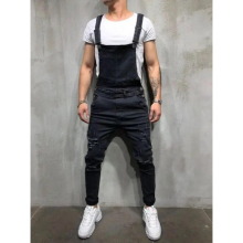 Men Distressed Denim Carpenter Overalls Bib Jumpsuits Destroyed Biker Jean Pants
