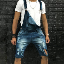 Hole denim Jumpsuits men Hip hop Streetwear Five points Vintage Jeans Overalls men denim Jumpsuit shorts man