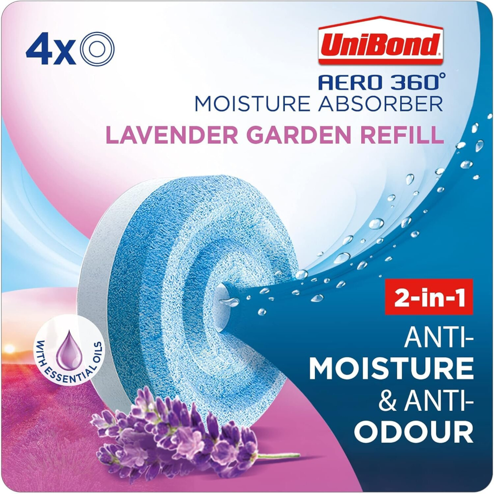 AERO 360Â° Moisture Absorber Lavender Garden Refill Tab aromatherapy ultra-absorbent odour-neutralising Dehumidifier Condensation 4 Pack (4 x 450g)