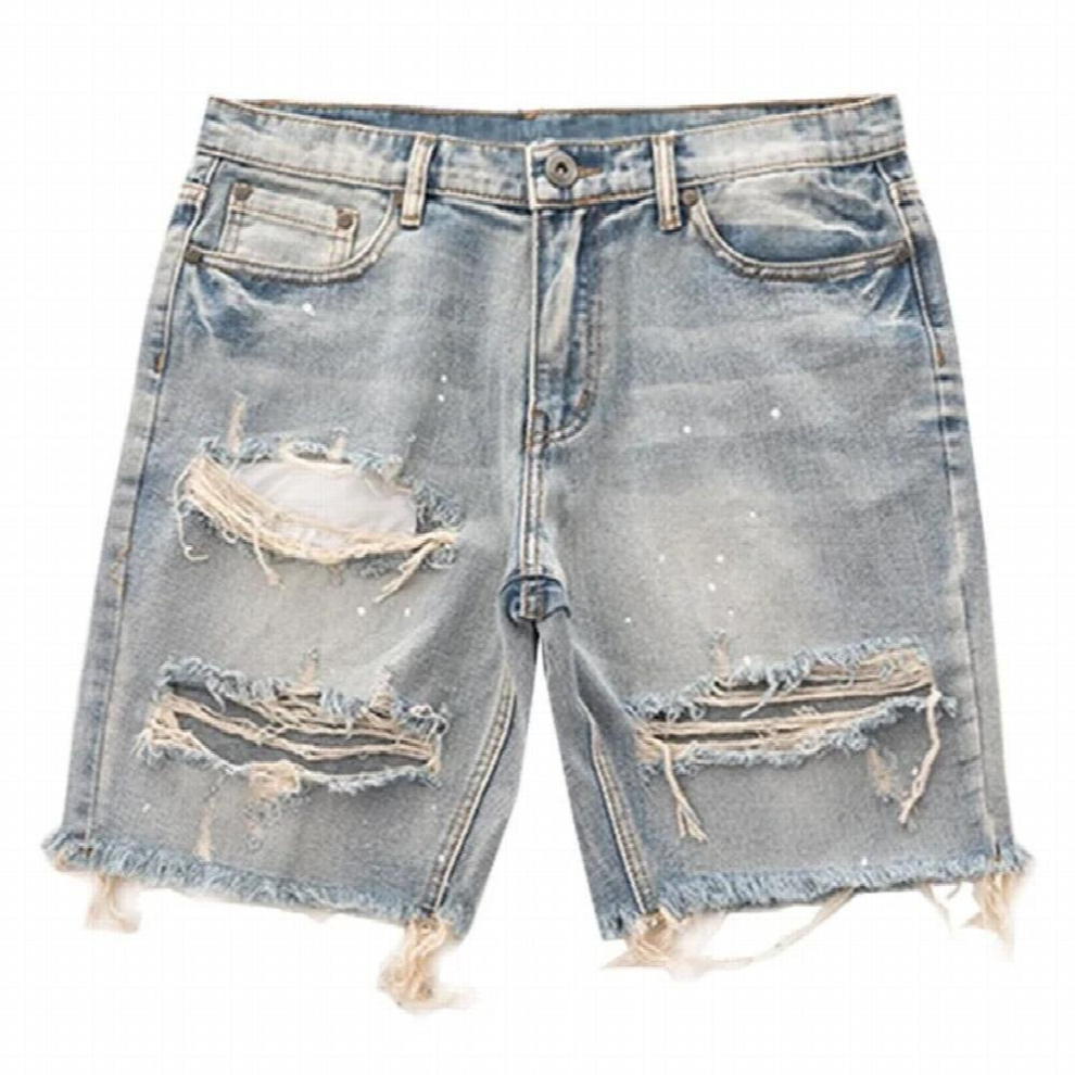 Mens Denim Shorts Retro Ripped Shorts Mens Large and Old Frayed Denim Five-point Pants-image-OPC-PCQRBN7-NEW