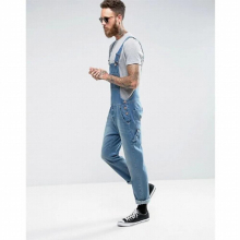 Mandylandy Men Full Length Denim Overalls Jumpsuit Wash Denim Unlined Bib Biker Pencil Long Pants Men Fitness Jeans with Pockets