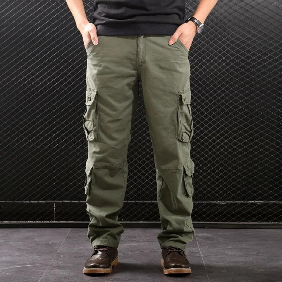 Men's Spring And Autumn Outdoor Casual Pants Cotton Loose Straight Multi-Pocket Workwear Trousers 885671539321
