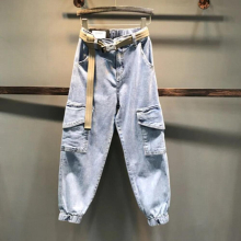 Mens Jeans Overalls Streetwear Loose Man Nine Point Pants Wide Leg Casual Wild Vintage Male Harlan Denim Pants 5XL